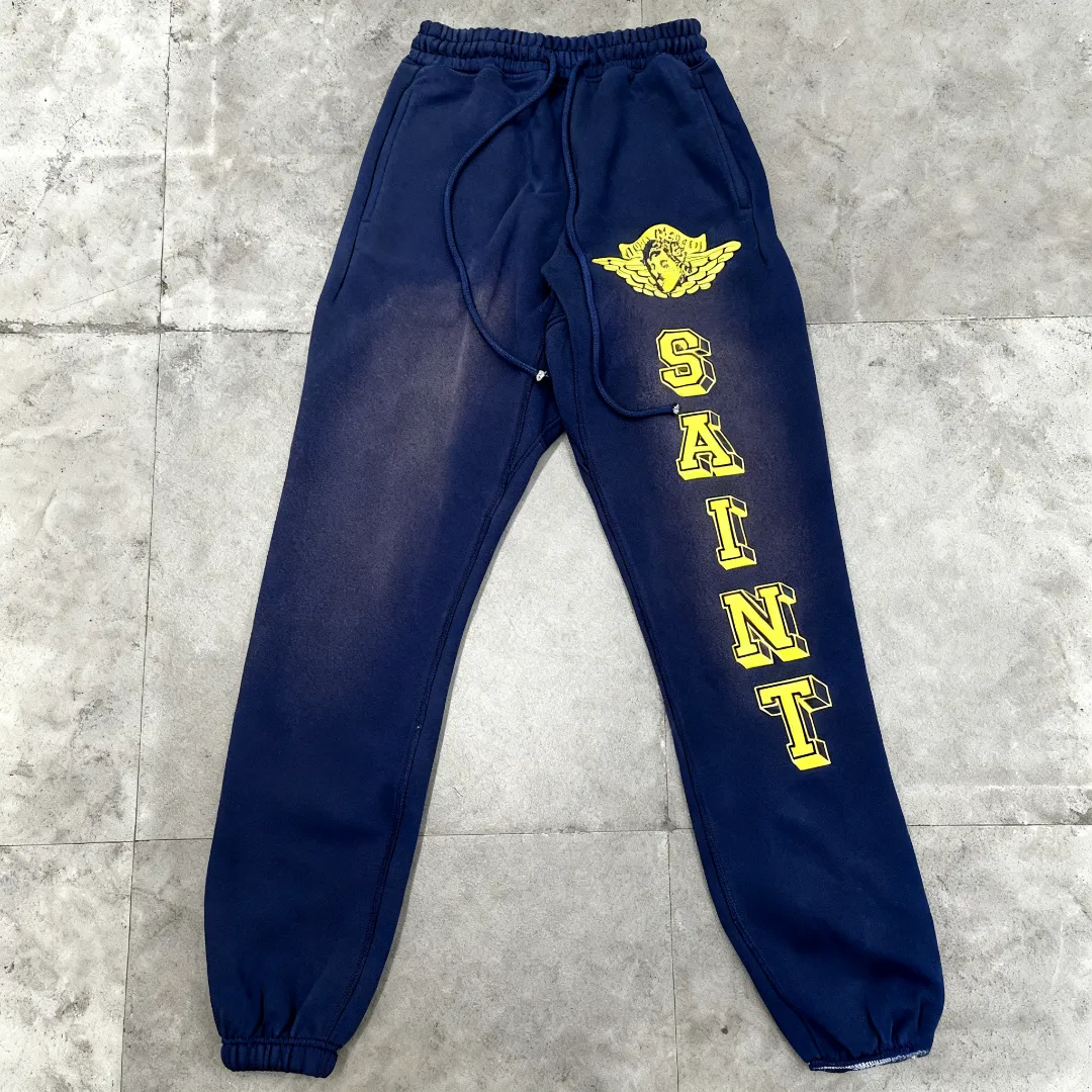Saint Michael's trendy retro angels letters with old washed angel vintage loose casual loose sweatpants and trousers Style number: SM632 Size: S-M-L-XL Color: black blue-black red-blue yellow Price: P236